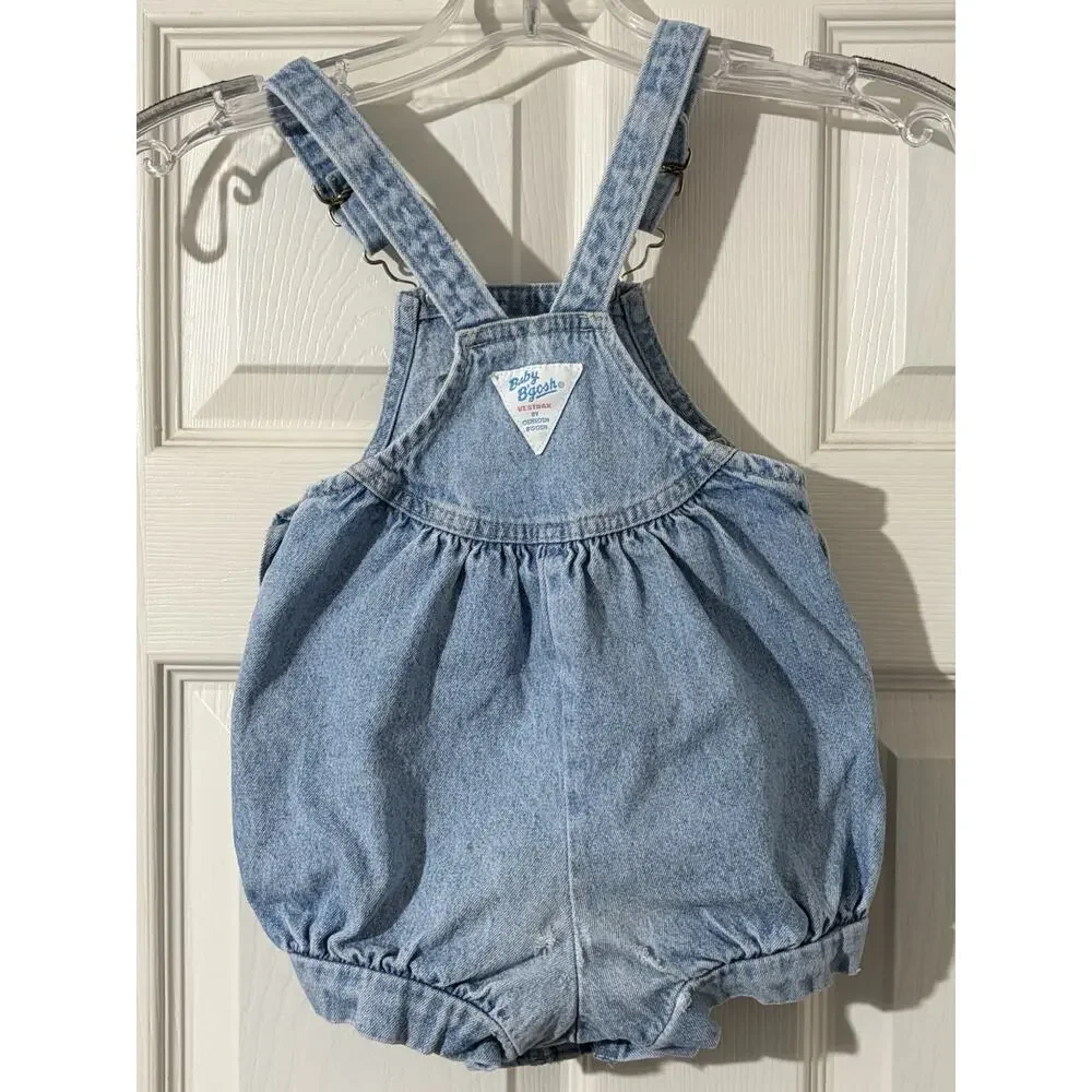Vintage Baby B’Gosh Vestbak Oshkosh Girls Blue Jean Bib Romper Size 18 months